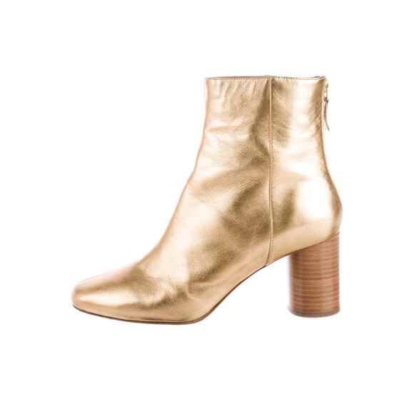 Sandro Sacha Ankle Boot Gold Leather Block Heel Round Toe Back Zip 40 9.5 - Picture 1 of 12